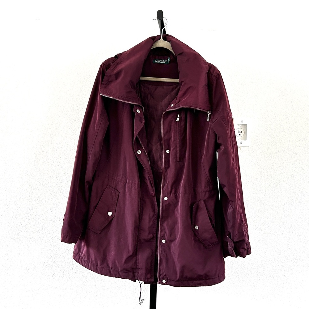 Lauren Ralph Lauren Women's Full-Zip Windbreaker with Hood in Burgundy, Size L